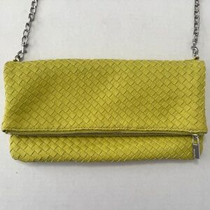 Deux Lux Faux Leather Woven Crossbody Adjustble Foldover Bag Lime Green Textured
